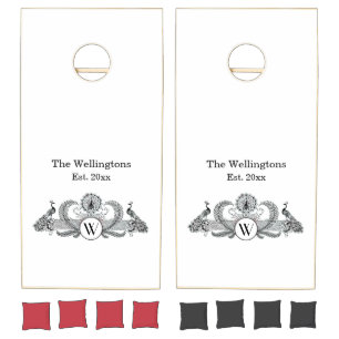 Vintage Peacocks with Monogram Cornhole Set