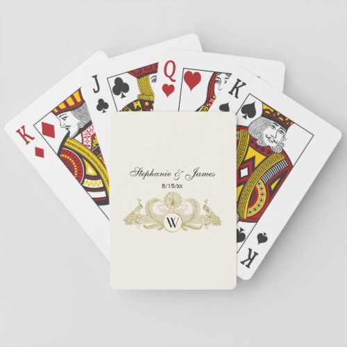  Vintage Peacocks with Monogram _ Gold Ivory Poker Cards