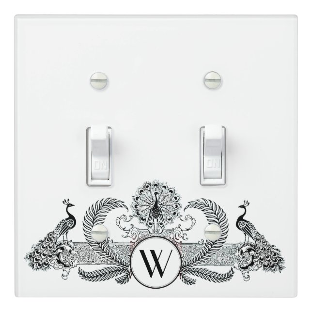 Vintage Peacocks with Monogram Light Switch Cover (In Situ)