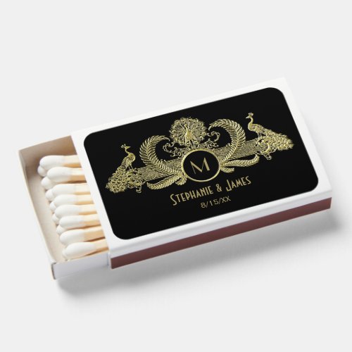 Vintage Peacocks with Monogram SV Faux Gold Matchboxes
