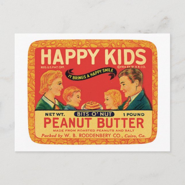 Vintage Peanut Butter Food Product Label Postcard (Front)