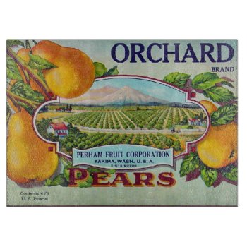 Vintage Pear Fruit Crate Label Cutting Board by LeAnnS123 at Zazzle