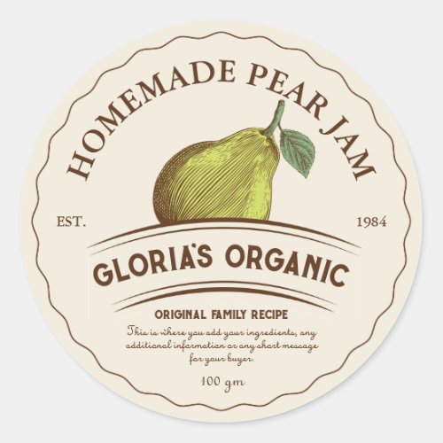 Vintage Pear Fruit Jam Custom Product Label