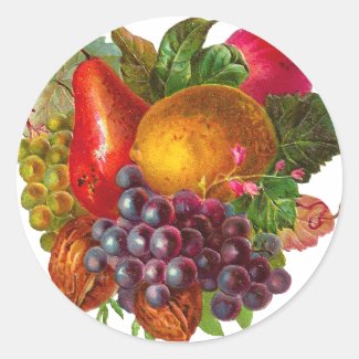 Vintage Pear, Grape, Lemon, Apple, and Walnuts Classic Round Sticker
