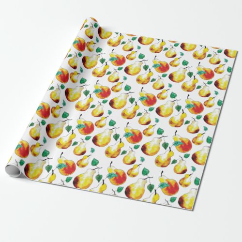 Vintage Pear Pattern Botanical Hand Drawn Autumn Wrapping Paper