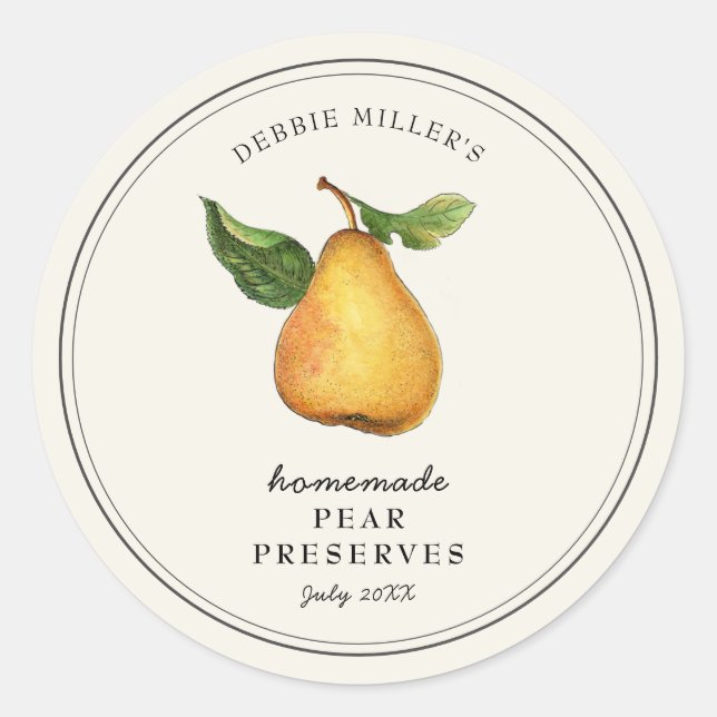 Vintage Pear Preserve Jam jar Canning label (Front)