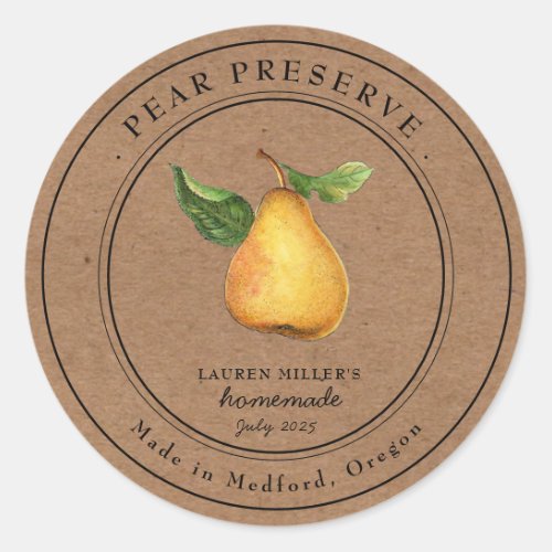 Vintage Pear Preserve Kraft paper Canning label