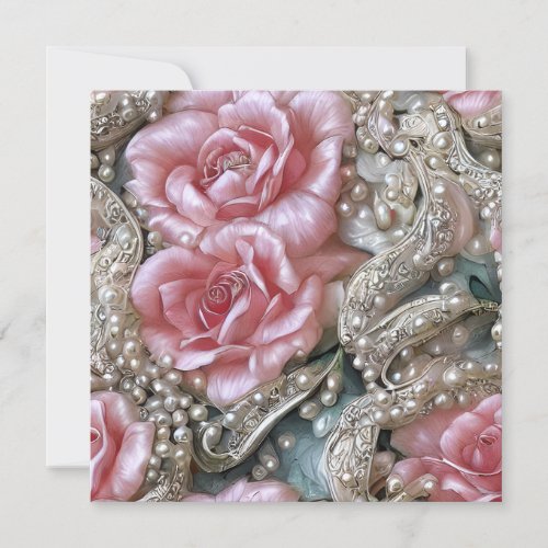 Vintage Pearls and Pink Roses Pattern  Invitation