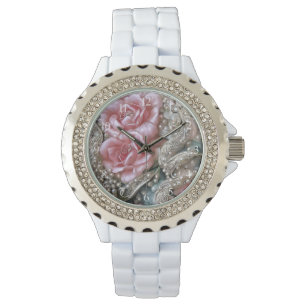 Vintage Pearls and Pink Roses Pattern  Watch