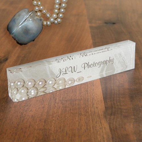 Vintage Pearls Elegant Acrylic Desk Name Plate