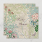 Vintage Pearls & Lace Shabby Chic Baby Shower Invitation (Front/Back)