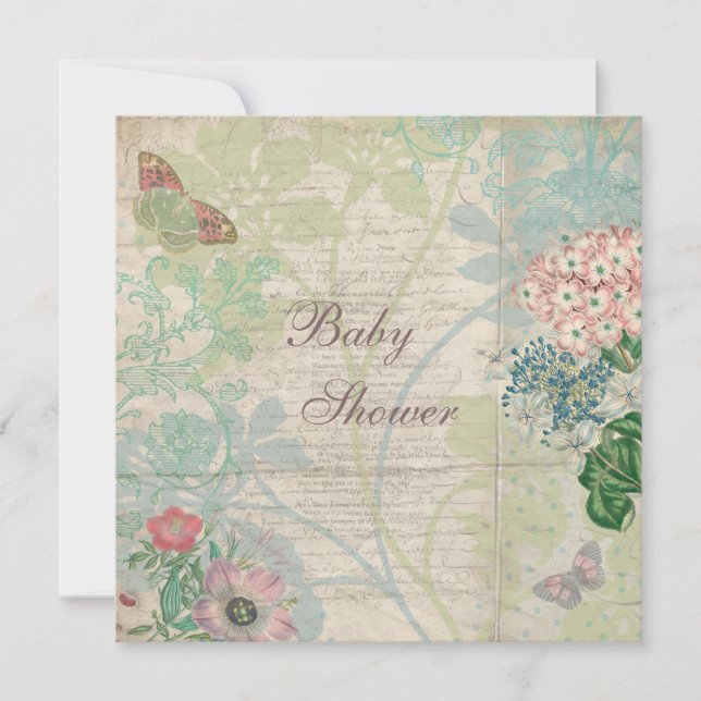 Vintage Pearls & Lace Shabby Chic Baby Shower Invitation (Front)