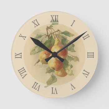 Vintage Pears Round Clock by Past_Impressions at Zazzle
