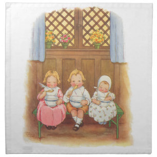 Vintage Pease Porridge Hot Childrens Nursery Rhyme Cloth Napkin