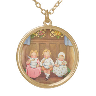 Vintage Pease Porridge Hot Childrens Nursery Rhyme Gold Plated Necklace