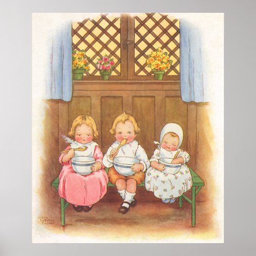 Vintage Pease Porridge Hot Childrens Nursery Rhyme Poster