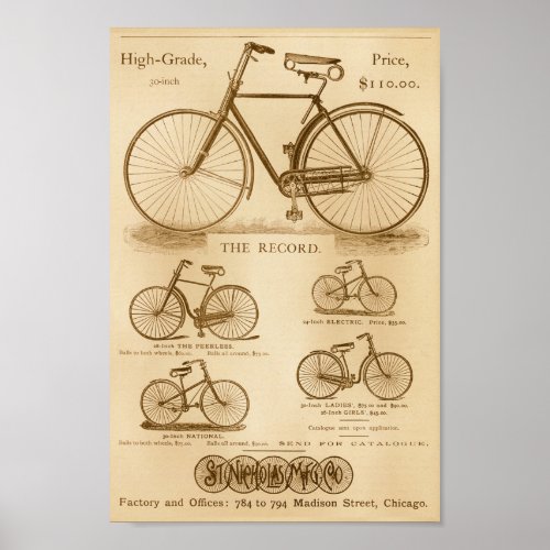 Vintage Peerless Bicycles Ad Art Poster