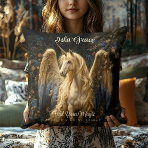 Vintage Pegasus Unicorn Woodland Fantasy Unicorn Throw Pillow