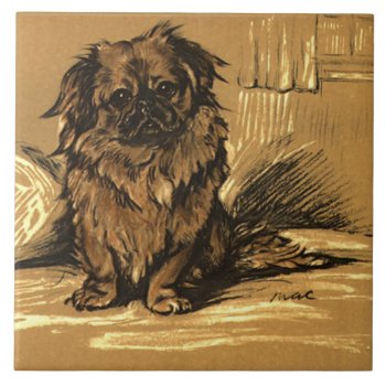 Vintage Pekingese Drawing Tile by DoggieAvenue at Zazzle