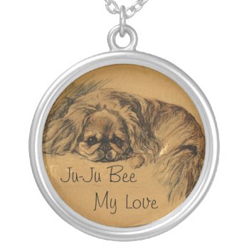 Vintage Pekingese Silver Plated Necklace by DoggieAvenue at Zazzle