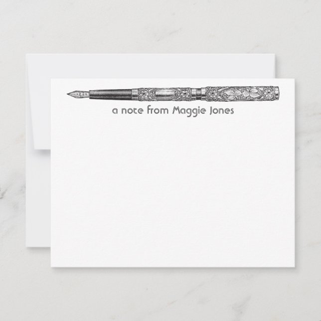 Vintage Pen Personalized Note Card (Front)
