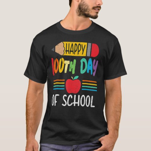 Vintage Pencil Happy 100th Day Of School Teacher B T_Shirt