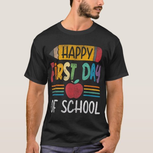 Vintage Pencil Happy First Day Of School Teacher B T_Shirt