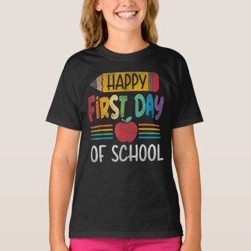 Vintage Pencil Happy First Day Of School Teacher T_Shirt