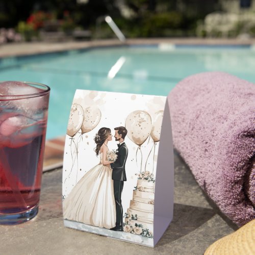 Vintage Pencil Sketch Couple &amp; Wedding Cake Tablet Paper Table Tent