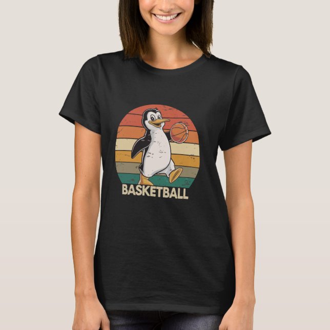 Vintage Penguin Playing Basketball Penguin lovers  T-Shirt (Front)