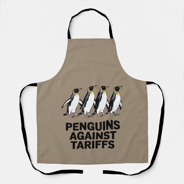 Vintage Penguins Protest Against Tariffs Funny  Apron (Front)