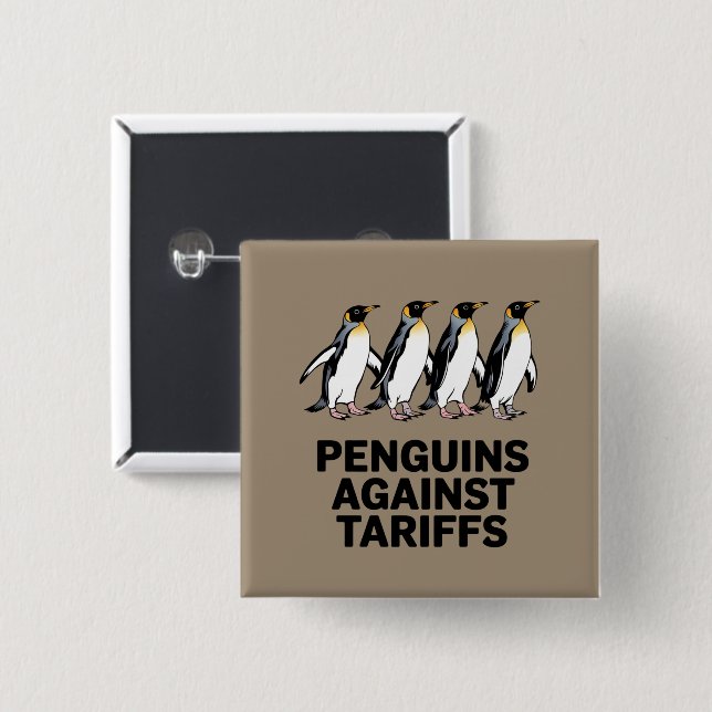 Vintage Penguins Protest Against Tariffs Funny  Button (Front & Back)