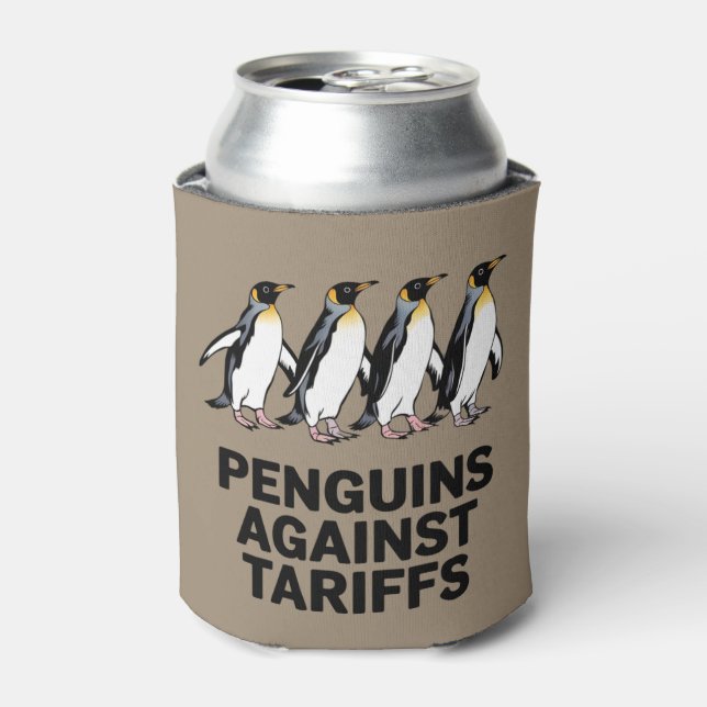 Vintage Penguins Protest Against Tariffs Funny  Can Cooler (Can Front)