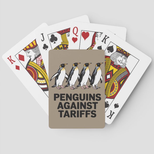 Vintage Penguins Protest Against Tariffs Funny  Poker Cards (Back)
