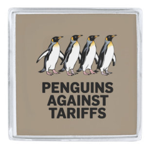 Vintage Penguins Protest Against Tariffs Funny Silver Finish Lapel Pin