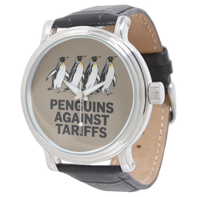 Vintage Penguins Protest Against Tariffs Funny  Watch (Angled)