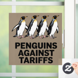 Vintage Penguins Protest Against Tariffs Funny Window Cling