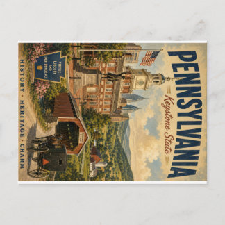 Vintage Pennsylvania Keystone State Nostalgic Trav Holiday Postcard