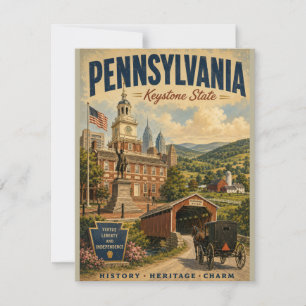 Vintage Pennsylvania Keystone State Nostalgic Trav Note Card