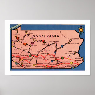Vintage Pennsylvania Map 11x17 Print