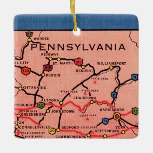 Vintage Pennsylvania Map Ceramic Ornament