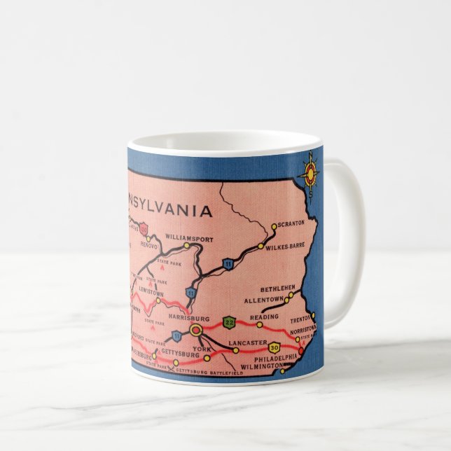 Vintage Pennsylvania Map Mug (Front Right)
