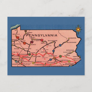 Vintage Pennsylvania Map Postcard