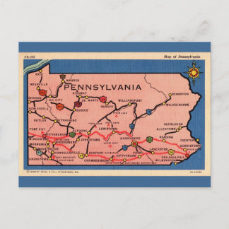 Vintage Pennsylvania Map Postcard