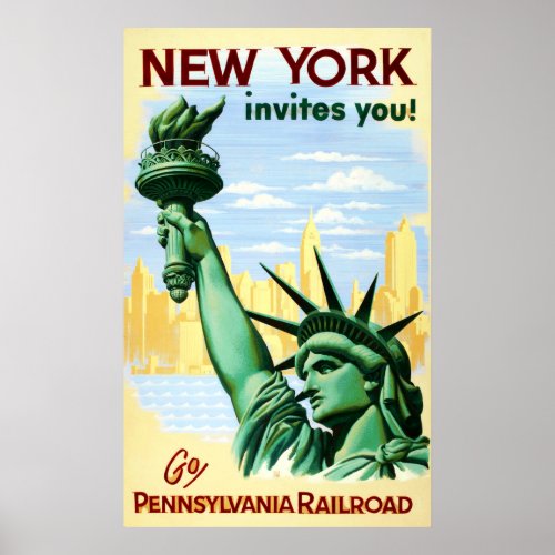 Vintage Pennsylvania Railroad New York City Travel Poster