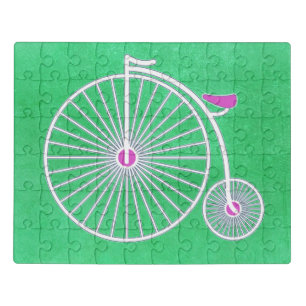 Vintage Penny Farthing Bicycle on Green Parchment Jigsaw Puzzle