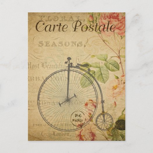 Vintage Penny Farthing Bicycle Pink Roses French