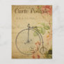 Vintage Penny Farthing Bicycle Pink Roses French Postcard