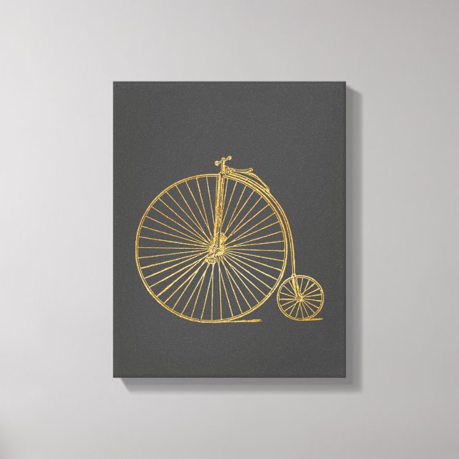 Vintage Penny Farthing Bike Black Gold Glitter  Canvas Print (Front)