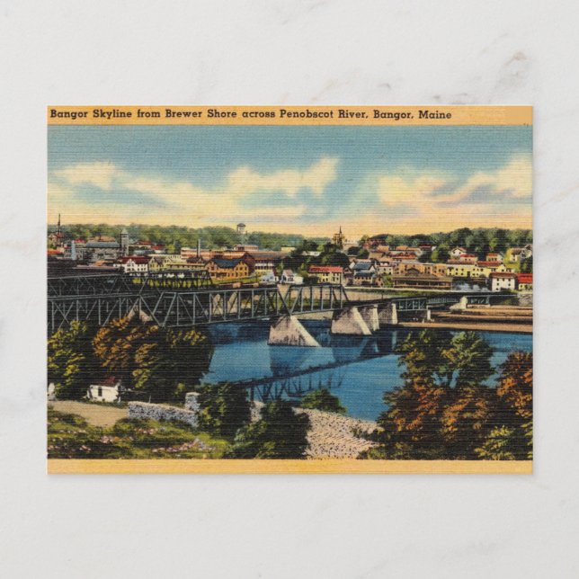 Vintage Penobscot River, Bangor, Maine Postcard (Front)